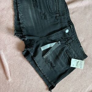STS Blue Frayed Hem Black Shorts